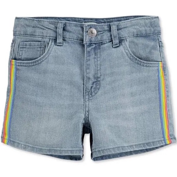 🆕 NWT Levi’s Denim Shorty Short Rainbow Tape Stripe Girls Sz 3T - Picture 1 of 10